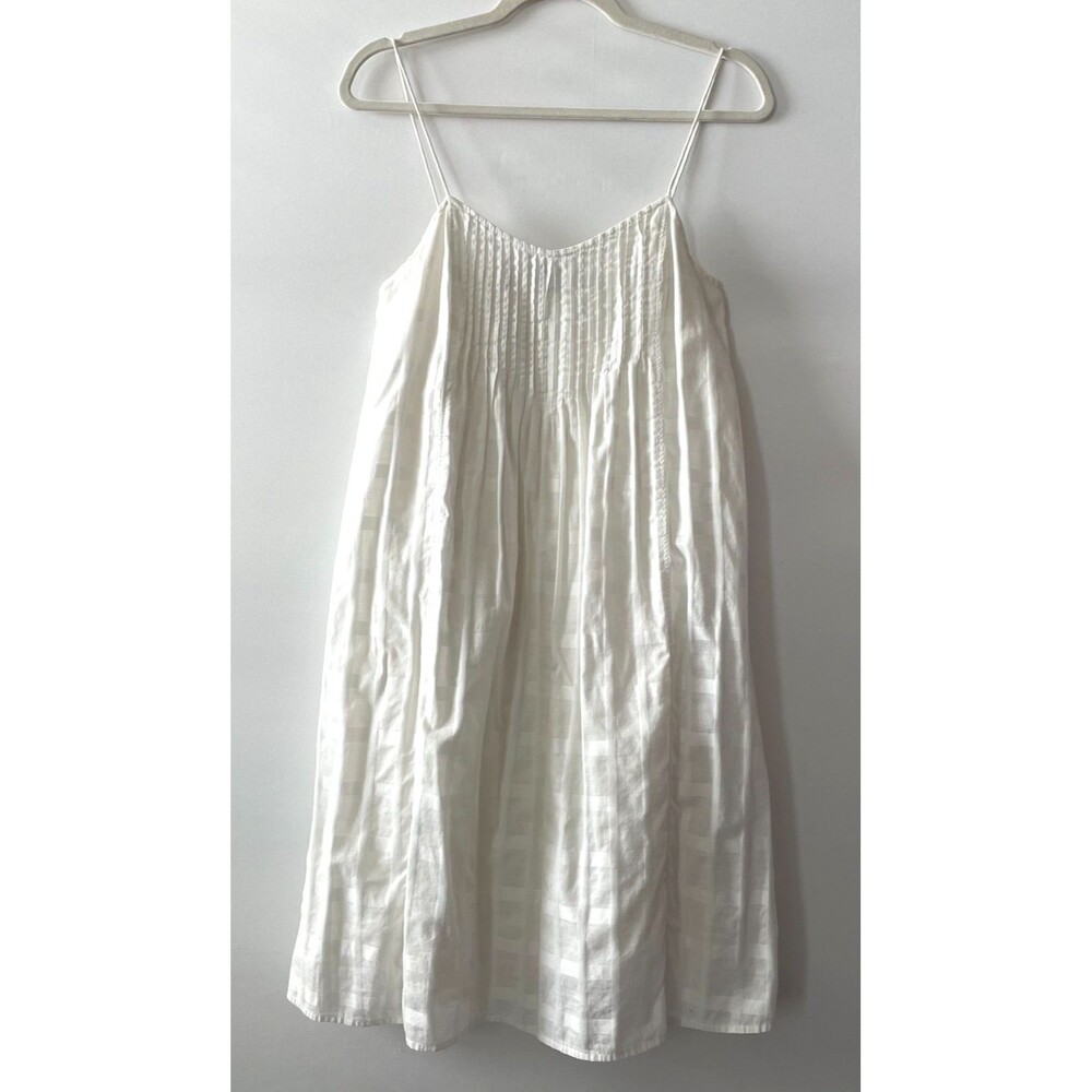 J.Crew Dress Womens 2 White Cotton Blend Pintuck Windowpane Spaghetti Strap